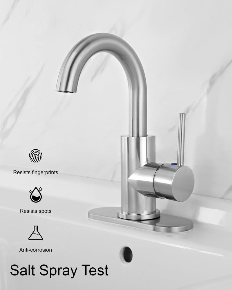 RKF Single-Handle Swivel Spout Bathroom Sink Faucet with Pop-up Drain with Overflow and Supply Hose,Bar Sink Faucet,Small Kitchen Faucet Tap,Brushed Nickel,BF3501P-BN - Image 2